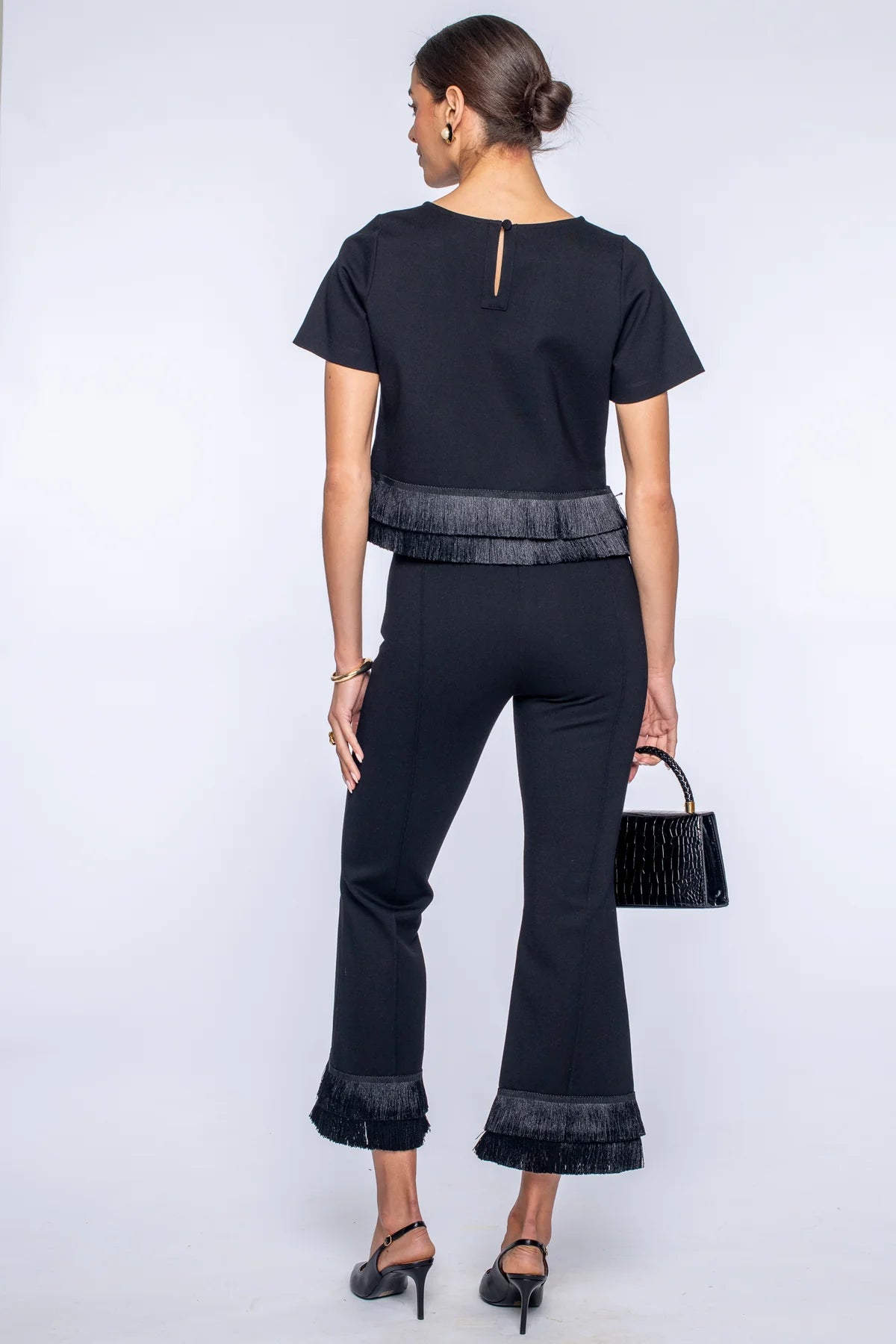 Elizabeth James - Jojo Pants in Black with Fringe Trim
