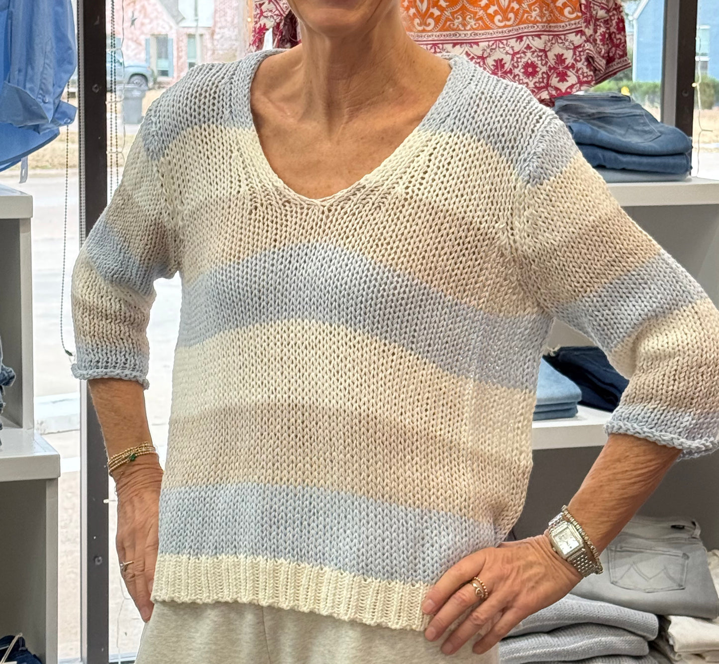 HADLEY 3/4 SLEEVE V COTTON