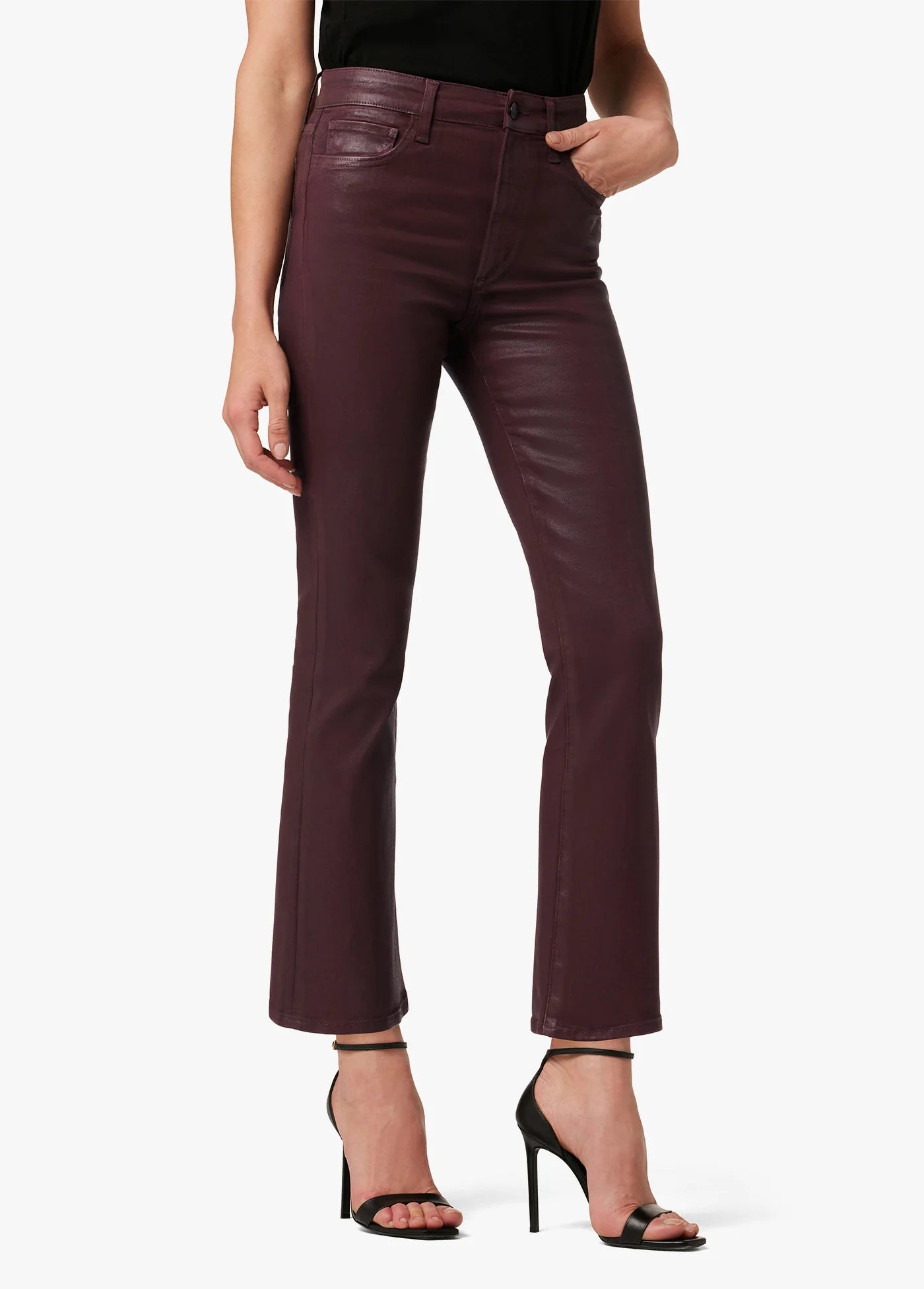 The Callie Cropped Bootcut Coated - Syrah