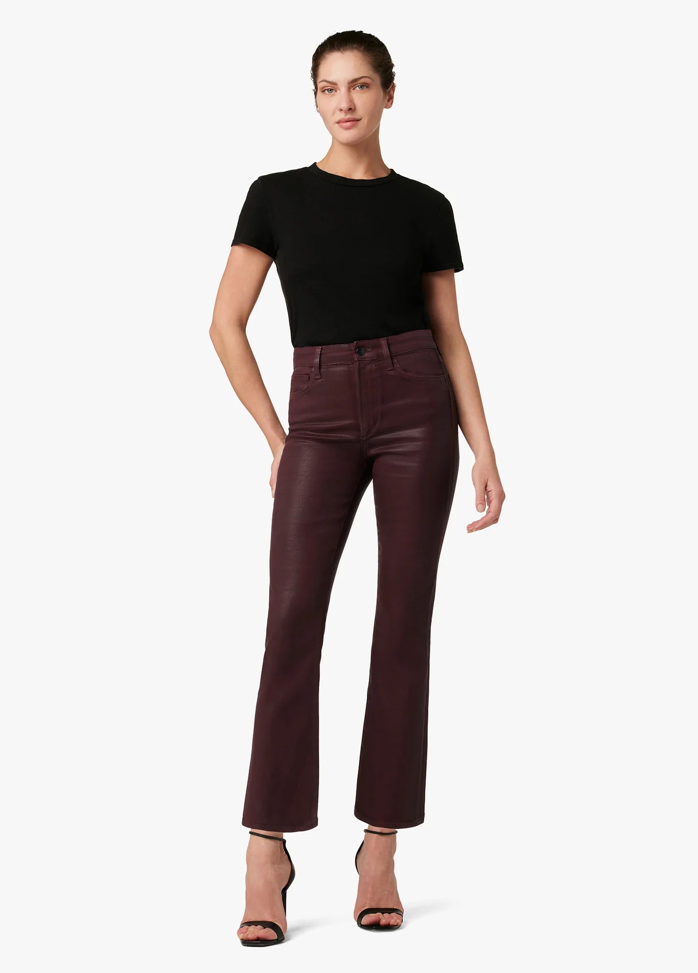 The Callie Cropped Bootcut Coated - Syrah