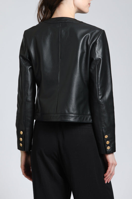 Lamb Leather Jacket With Gold Buttons