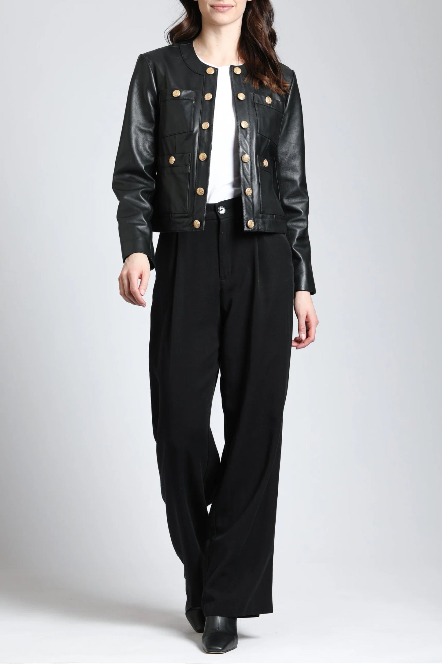Lamb Leather Jacket With Gold Buttons