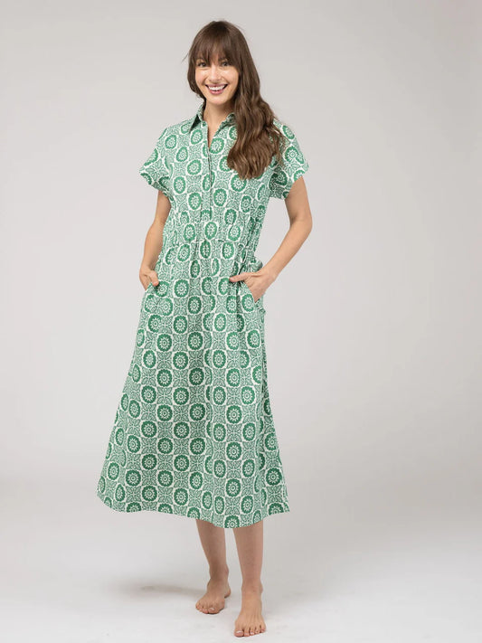 BEAU & RO The Lisa Dress | Green Flower Check