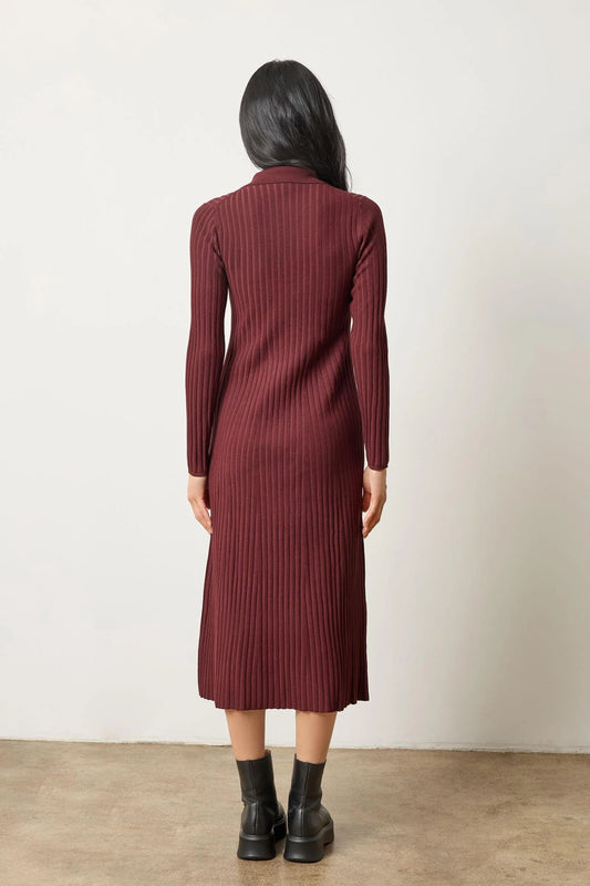 Dark Cherry Rib Henley Dress