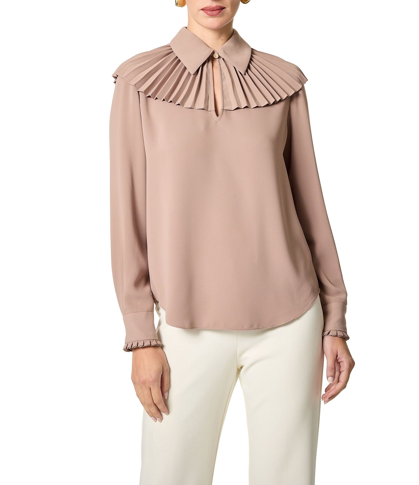 Windmill Georgette Point Collar Pleated Yoke Long Sleeve Top