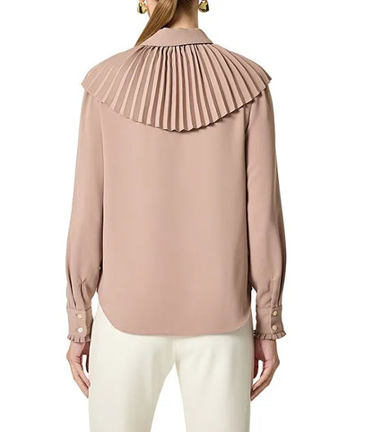 Windmill Georgette Point Collar Pleated Yoke Long Sleeve Top