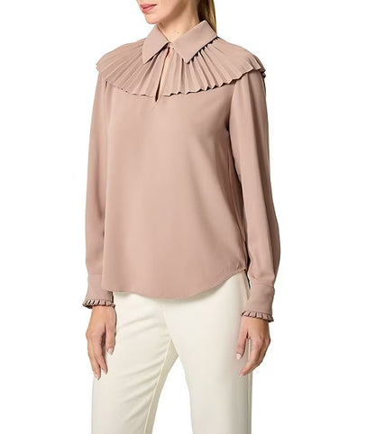 Windmill Georgette Point Collar Pleated Yoke Long Sleeve Top