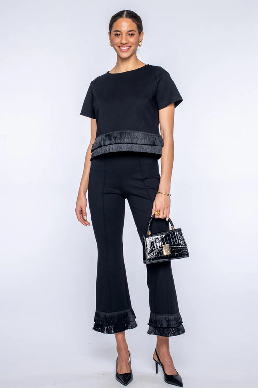 Elizabeth James - Jojo Pants in Black with Fringe Trim