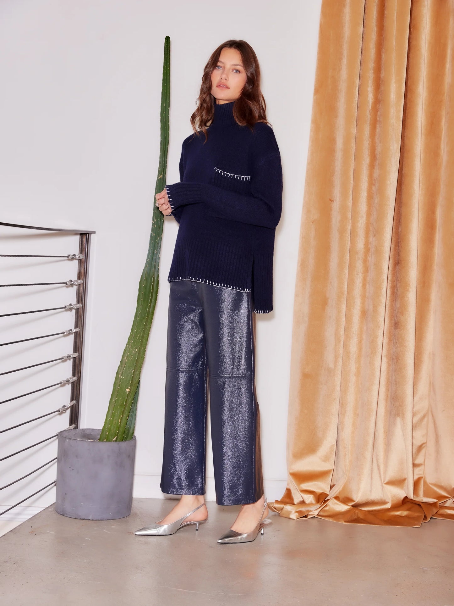 Faux Patent Leather Cropped Pants
