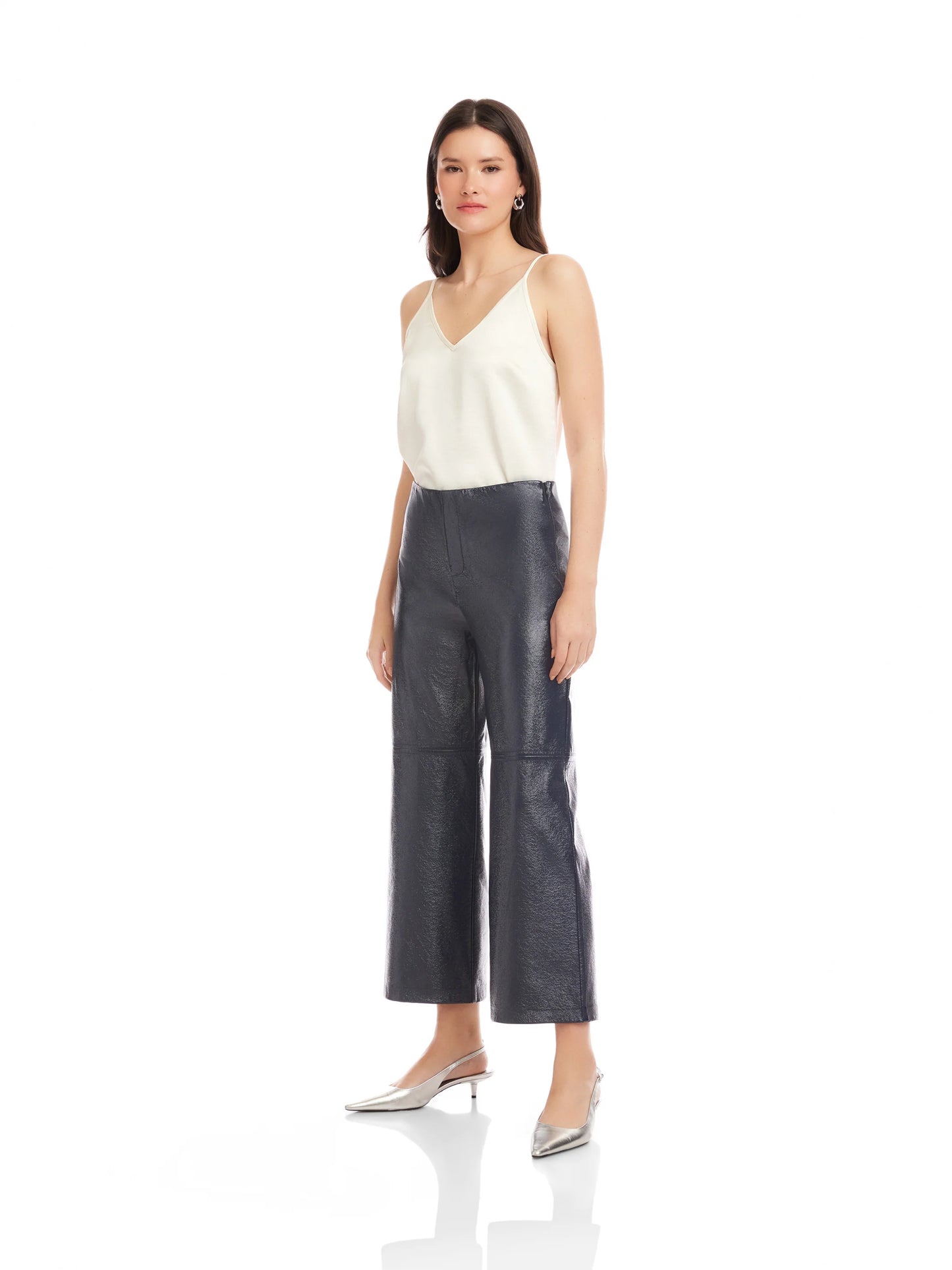 Faux Patent Leather Cropped Pants