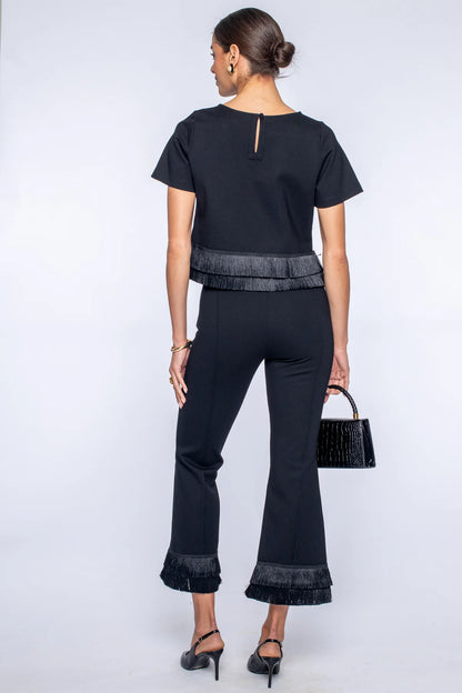Elizabeth James - Jojo Pants in Black with Fringe Trim