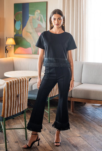 Elizabeth James - Jojo Pants in Black with Fringe Trim
