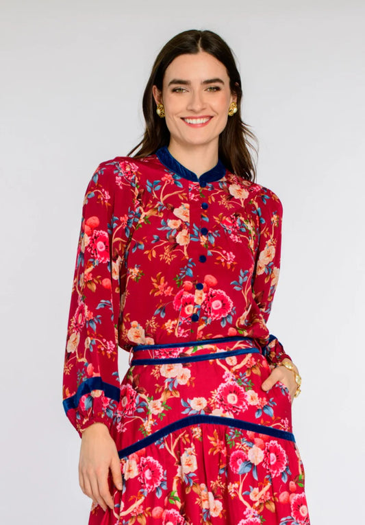 Hannah Top in Chinoiserie Scarlett