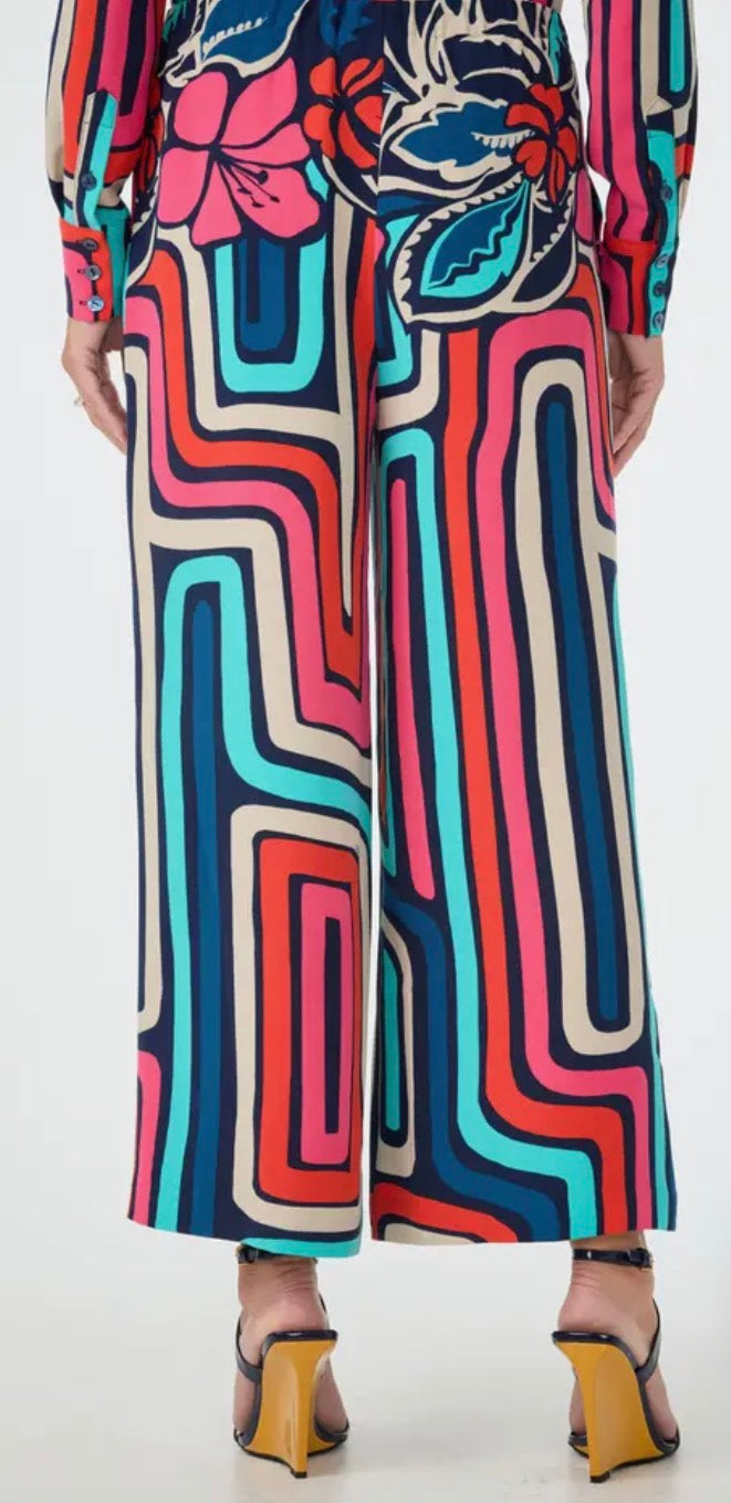 Trina Turk Cubism Printed Cropped Drapey Pant