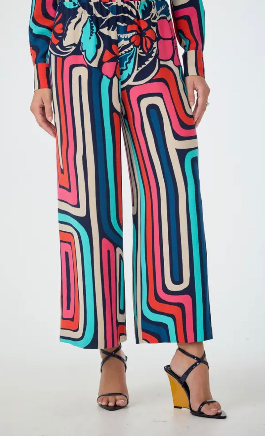 Trina Turk Cubism Printed Cropped Drapey Pant