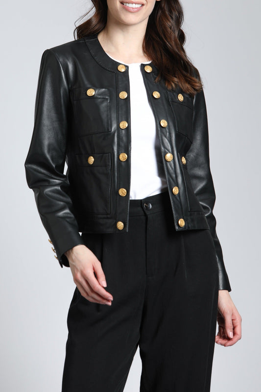 Lamb Leather Jacket With Gold Buttons