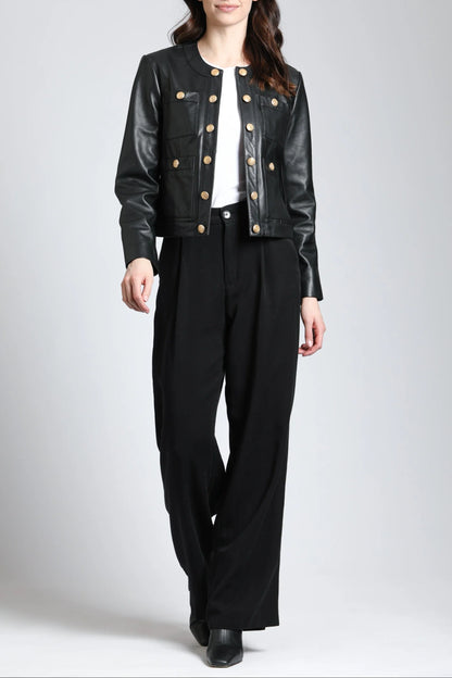 Lamb Leather Jacket With Gold Buttons