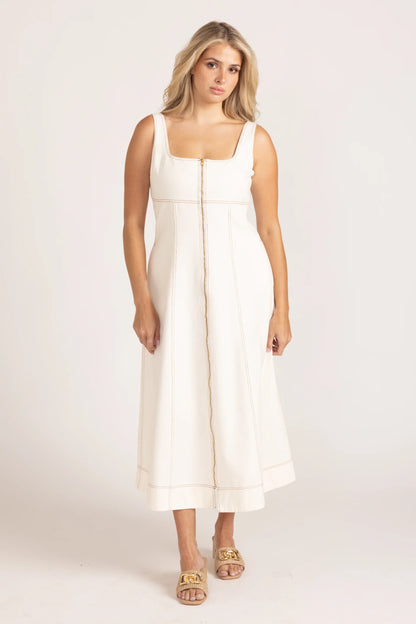 Virginia Dress, Ivory Denim