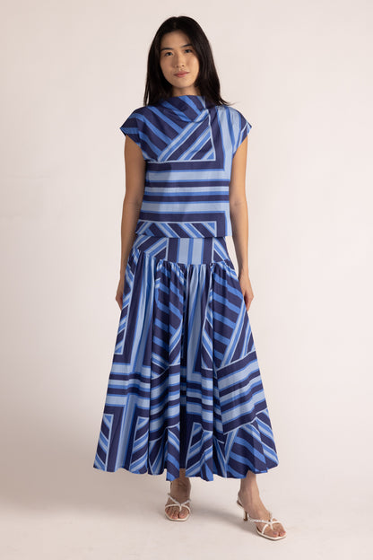 Edith Skirt in Blue Geo Stripe