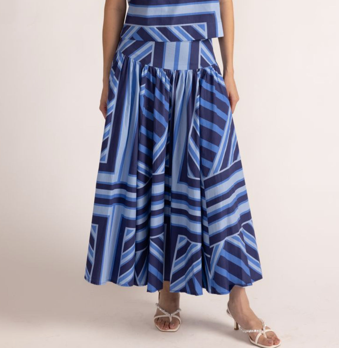 Edith Skirt in Blue Geo Stripe