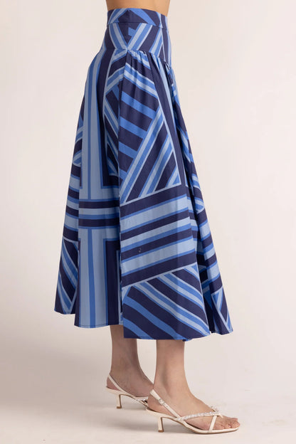 Edith Skirt in Blue Geo Stripe