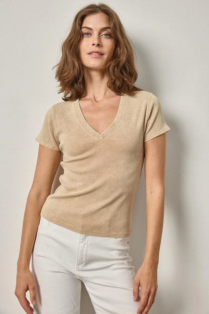 SUNWASHED CAP SLEEVE V-NECK