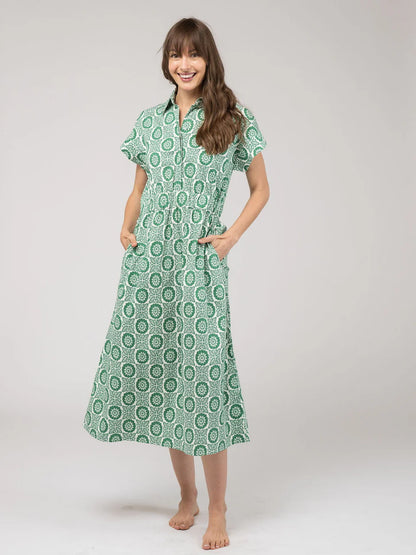 BEAU & RO The Lisa Dress | Green Flower Check