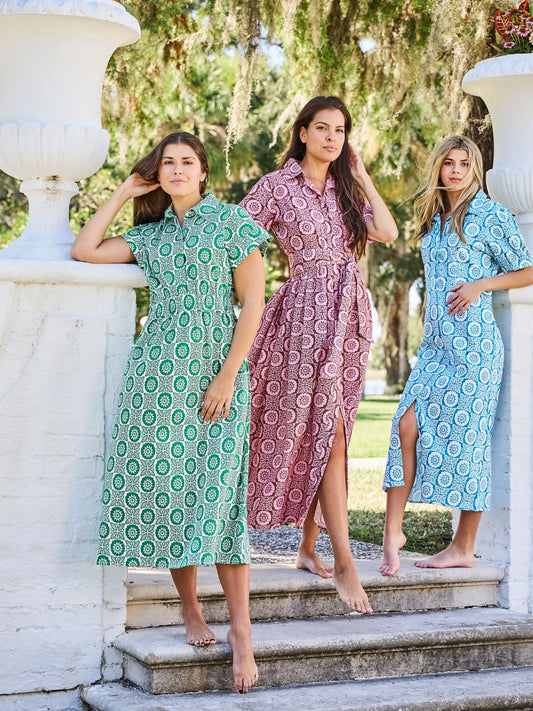 BEAU & RO The Lisa Dress | Green Flower Check