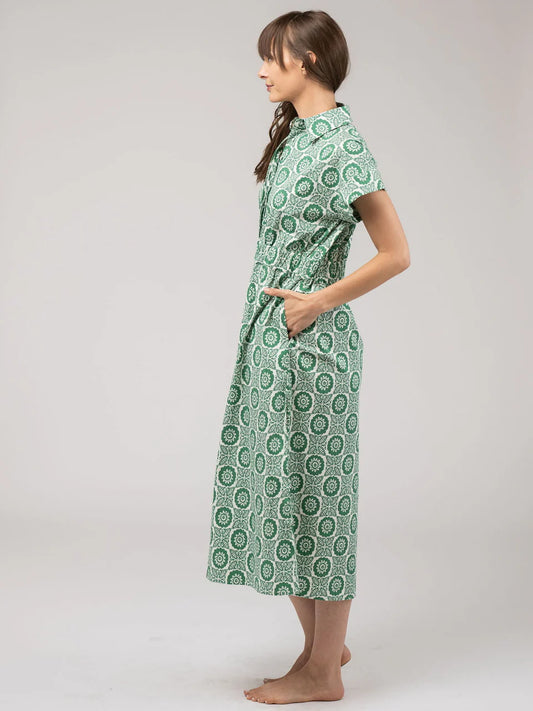 BEAU & RO The Lisa Dress | Green Flower Check