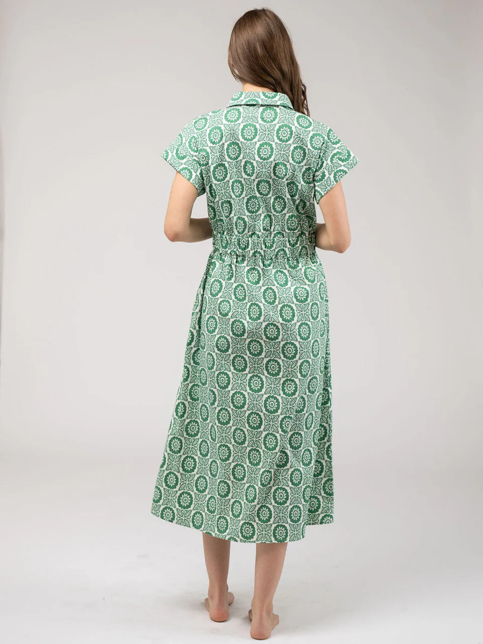 BEAU & RO The Lisa Dress | Green Flower Check