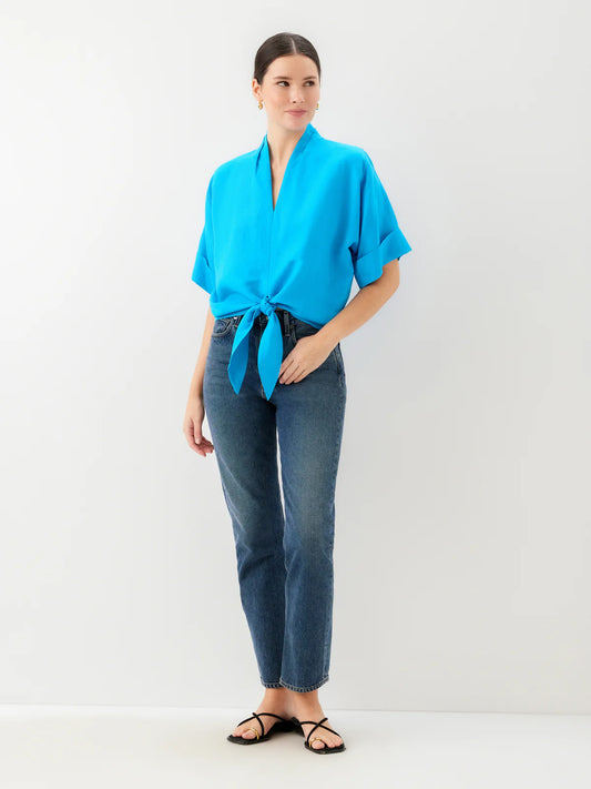FIFTEEN TWENTY JANICE CUFFED SLEEVE TIE-FRONT TOP