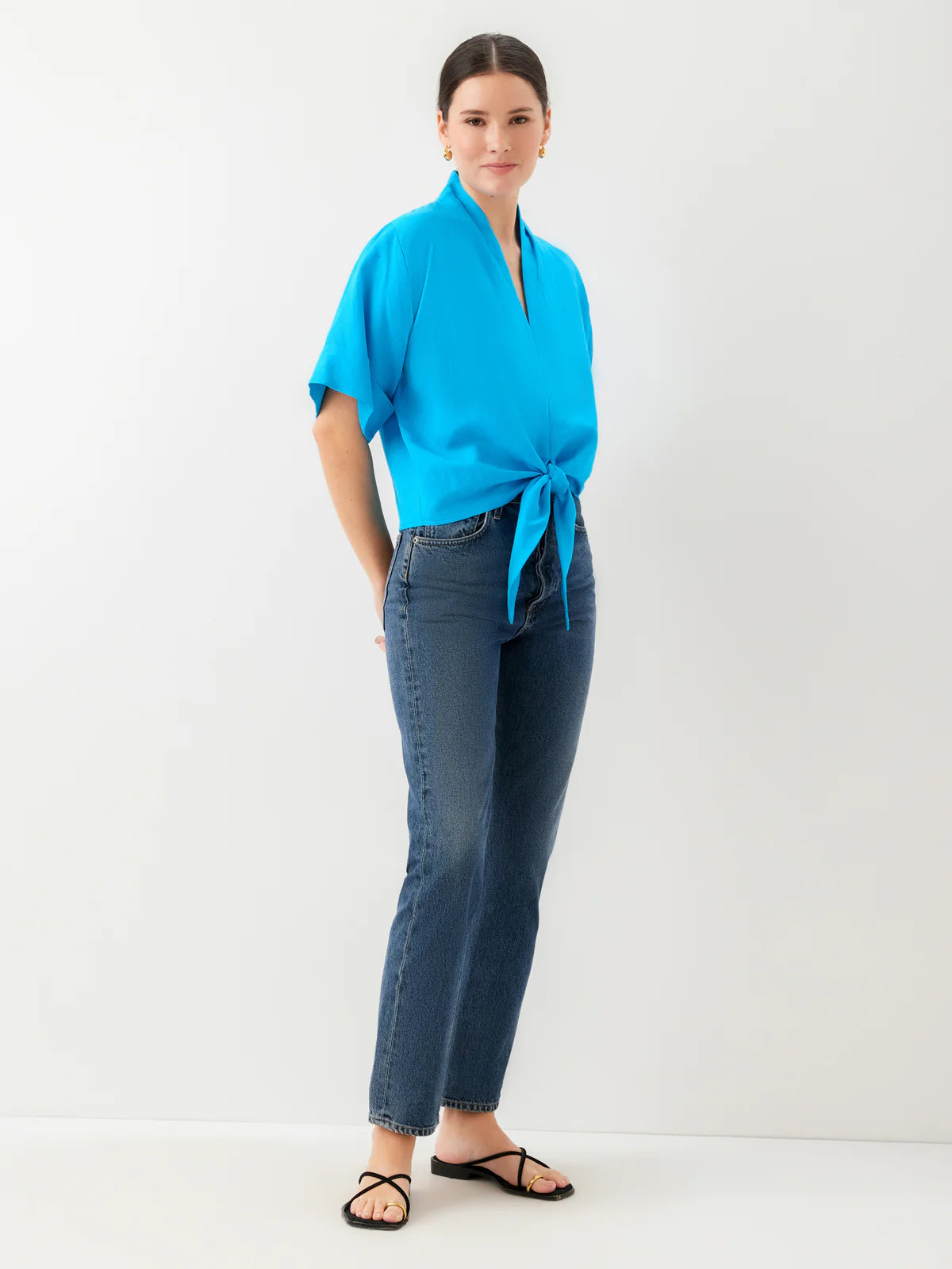 FIFTEEN TWENTY JANICE CUFFED SLEEVE TIE-FRONT TOP