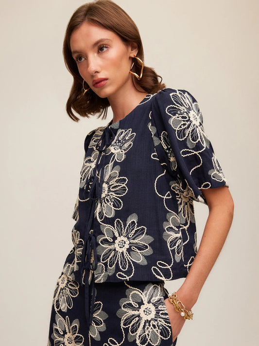 FIFTEEN TWENTY NADINE EMBROIDERED BOW DETAIL TOP
