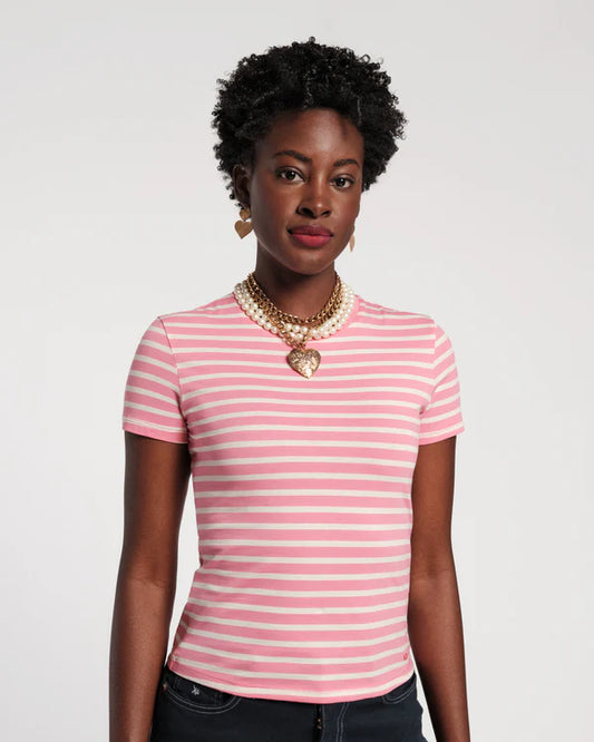 FRANCES VALENTINE Super Striped Baby Tee - in pink/white & blue/red