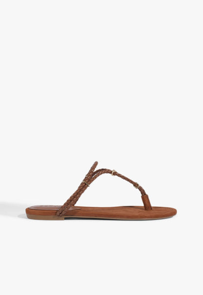 SCHUTZ CORDELIA FLAT SANDAL in Cognac