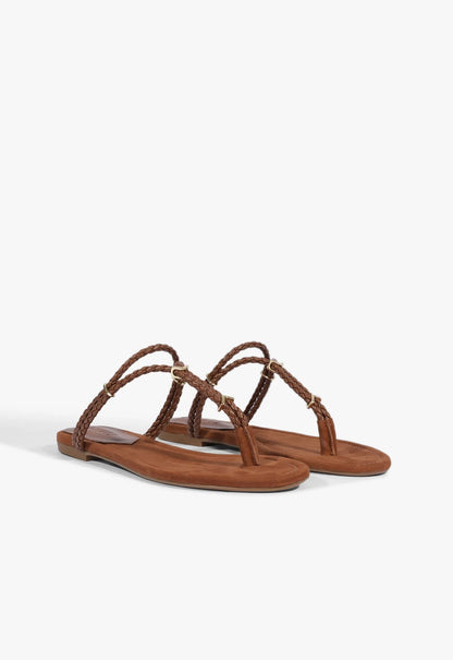 SCHUTZ CORDELIA FLAT SANDAL in Cognac