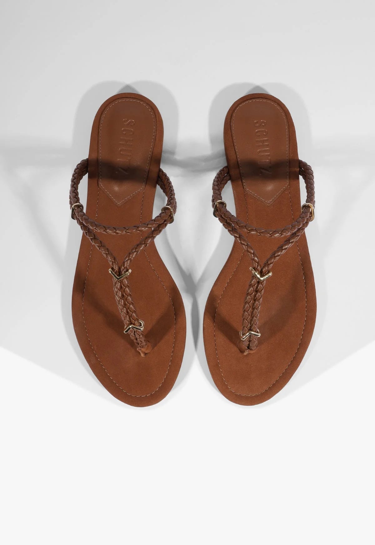 SCHUTZ CORDELIA FLAT SANDAL in Cognac