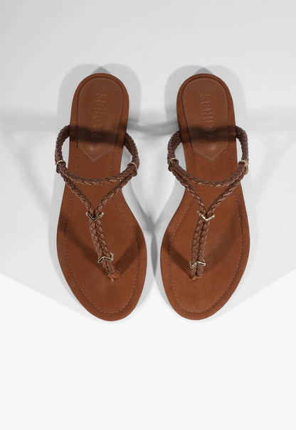 SCHUTZ CORDELIA FLAT SANDAL in Cognac