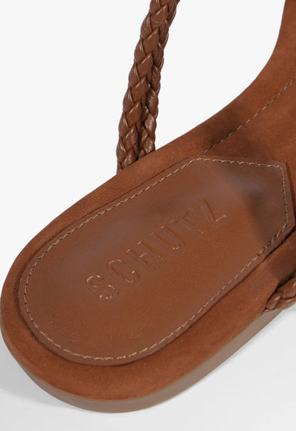 SCHUTZ CORDELIA FLAT SANDAL in Cognac