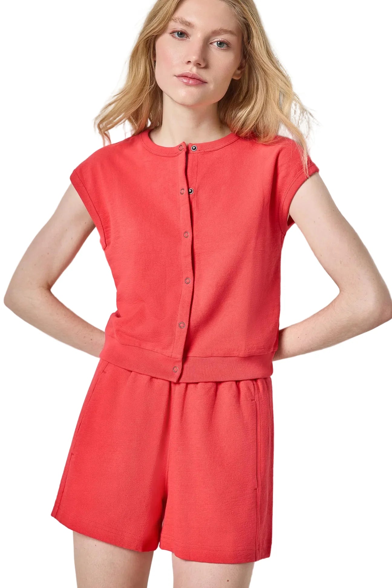 LILLA P Textured Terry Sleeveless Cardigan, Zinnia