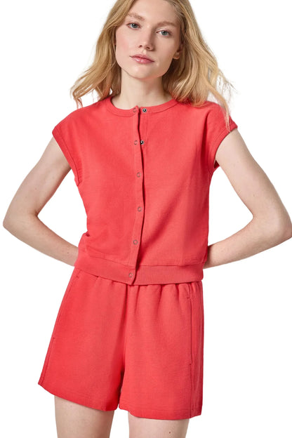 LILLA P Textured Terry Sleeveless Cardigan, Zinnia