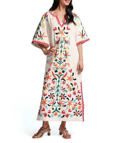Frances Valentine Charming Caftan - Veracruz Oyster Multi