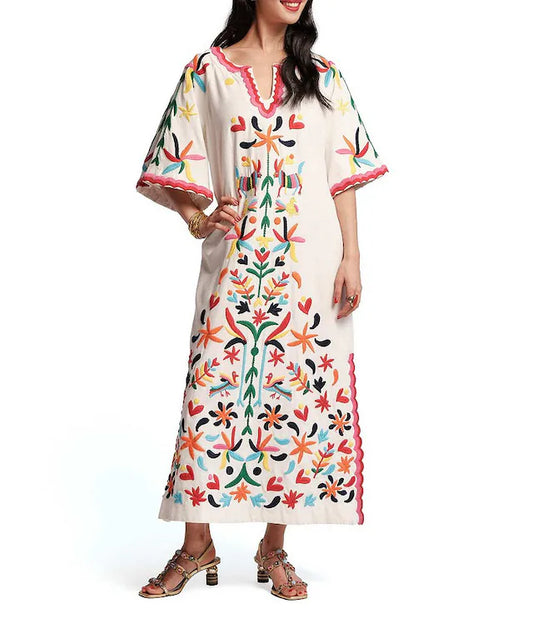 Frances Valentine Charming Caftan - Veracruz Oyster Multi