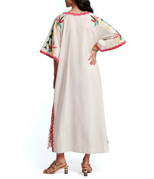 Frances Valentine Charming Caftan - Veracruz Oyster Multi
