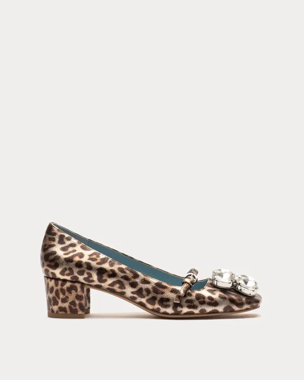 Frances Valentine Josephine Heel - Metallic Leopard Leather