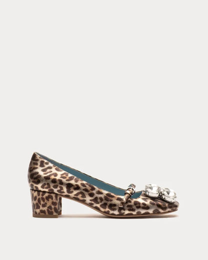 Frances Valentine Josephine Heel - Metallic Leopard Leather