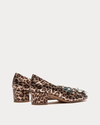 Frances Valentine Josephine Heel - Metallic Leopard Leather