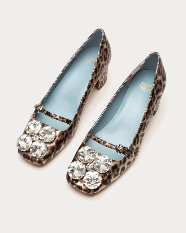Frances Valentine Josephine Heel - Metallic Leopard Leather