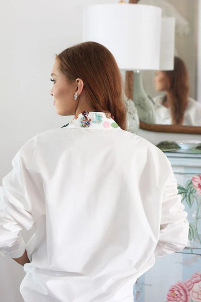 Karlie - White Embellished Collar Poplin Top