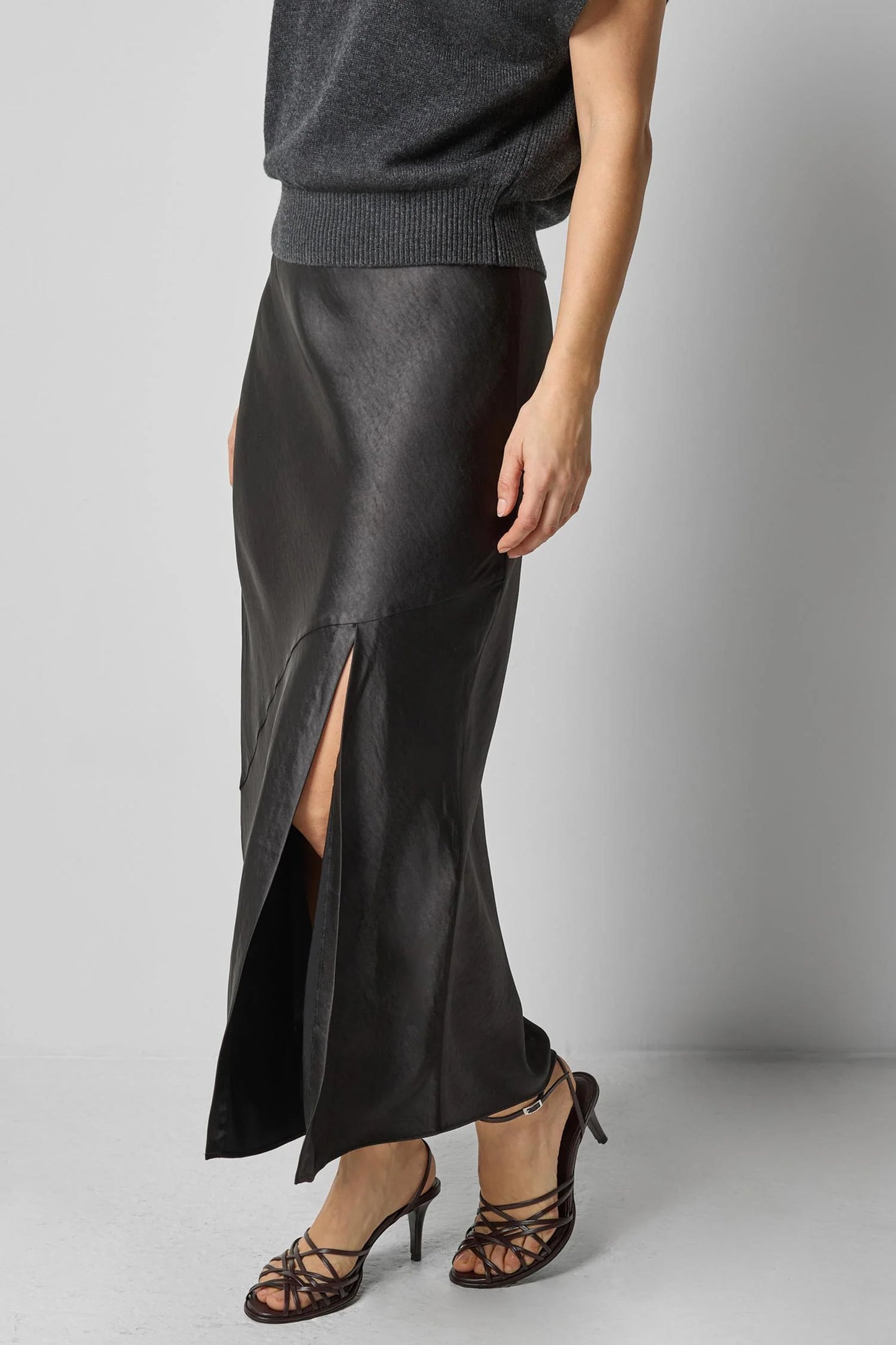 Satin Slit Front Skirt